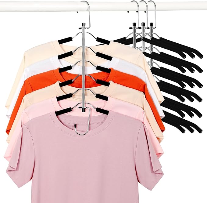 TOPIA HANGER Clothes Hanger Space Saving, 6 Tier Shirt Coat Hangers Space Saving No Bump Shoulder Hangers with No Slip Foam Padded Hangers Organizers and Storage for Men and Women 4 Pack-CT65B