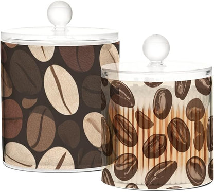 2 Pack Qtip Dispenser Apothecary Jars with Lids Cotton Round Holder Bathroom Canisters for Cotton Swab Floss Ball Pads Clear Plastic Decorative Brown and Beige Coffee Beans