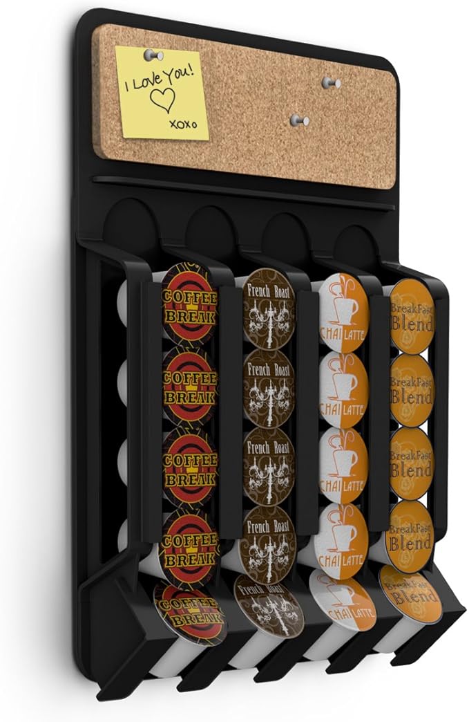 Mind Reader Single Serve Pod Organizer, Wall Mount, 20 Pod Capacity, Magnetic or Adhesive, 10.75" L x 15.5" W x 2.5" H, Black (Pack of 4)