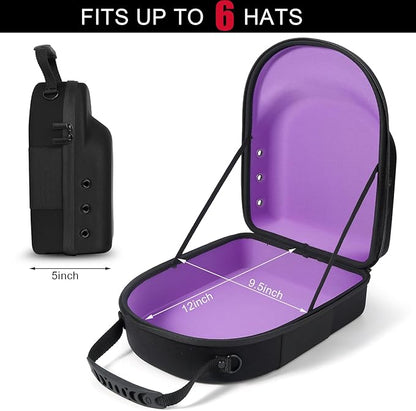 GERMUN Hard baseball hat case, Hat Carrier Travel Case with Adjustable Shoulder Strap, Hat cap case for 6 Baseball Caps - Perfect for Traveling & At-Home Storage (Black with Purple)