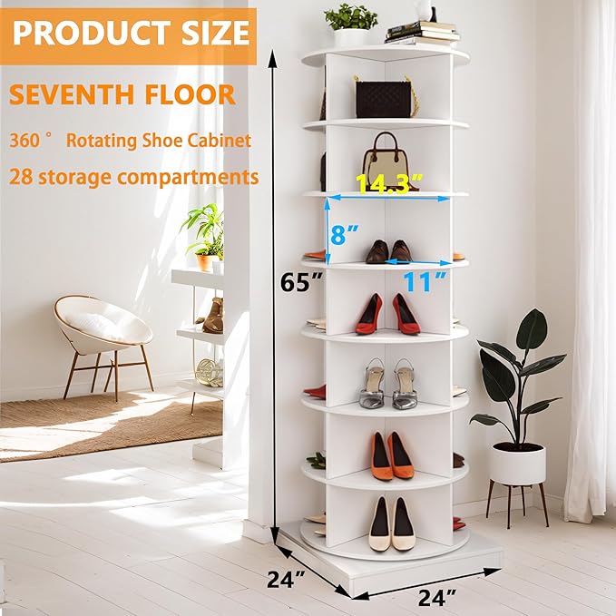 Rotating Shoe Rack Tower, 360-Degree Circular Storage Organizer for Shoes and Handbags, Vertical Space-Saving Cabinet for Entrance Hall, Independent Rotating Shoe Shelf