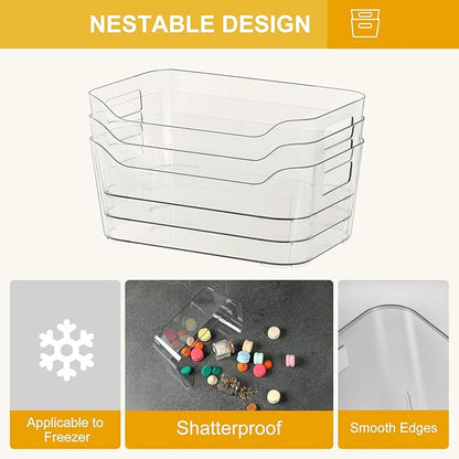 Hudgan 12 Pack Pantry Storage Bins for Kitchen Cabinet, Clear Plastic Organizer Bins for Bathroom, Pantry Organizer Containers for Home Edit, Drawer, Under Sink, Fridge