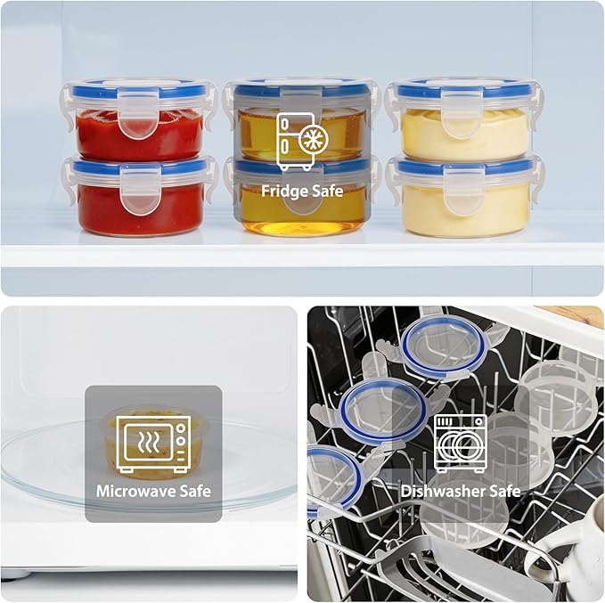 Small Containers with Lids, [6 Pack] 3.5 oz Reusable Plastic Jars for Snack and Puree, Salad Dressing Container to Go, Small Condiment Containers for On-the-Go Meals, Sauce Containers, BPA-Free