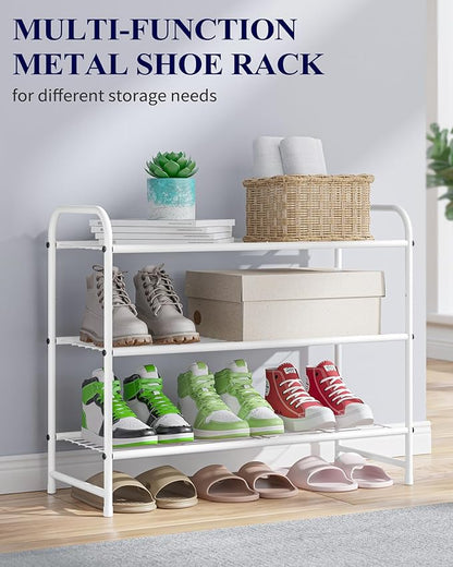Kitsure Shoe Rack - Stainless Steel Shoe Organizer, Sturdy Shoe Rack for Closet and Front Door Entrance, Free Standing Shoe Shelf, Closet Organizers and Storage, 25.6" Wide - 3 Tier, White