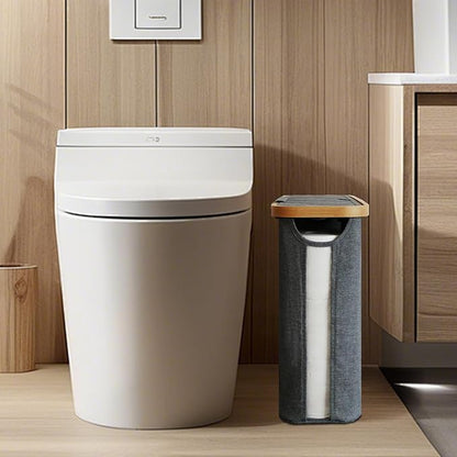 Elegant Toilet Paper Storage with Lid, Narrow Toilet Paper Holder Beside Toilet, Classy Bathroom Tissue Storage, Slim Toilet Paper Storage, Waterproof Oxford Fabric for Mega Rolls 30L (Gray)