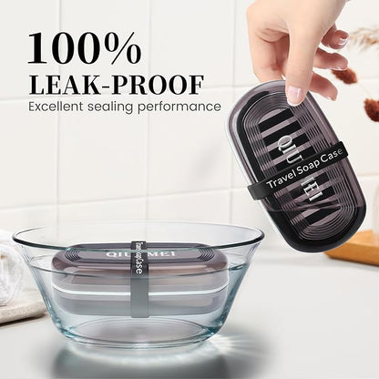 Shampoo Bar Holder Travel Case | Leakproof Soap Container with Lid & Drain Tray | Includes Silicone Strap and Soap Bag | Compatible with Kitsch Solid Shampoo and Conditioner Bars (Black, Large)