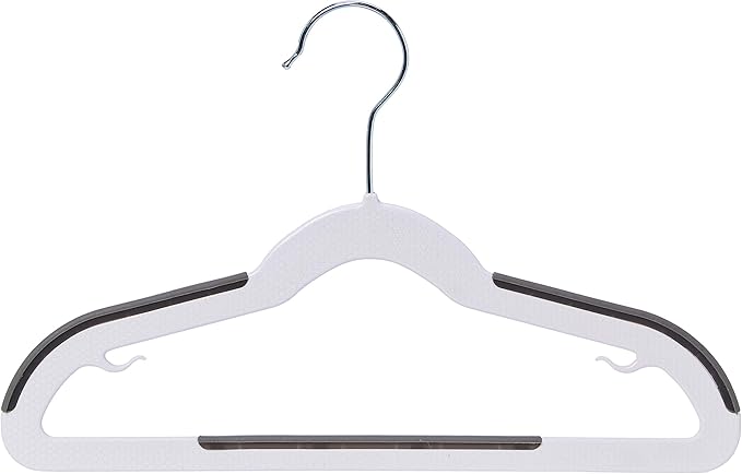 Amazon Basics Plastic Kids Clothes Hangers, Non-Slip, White and Black, 12.8" x 8" x 0.2", 30-Pack