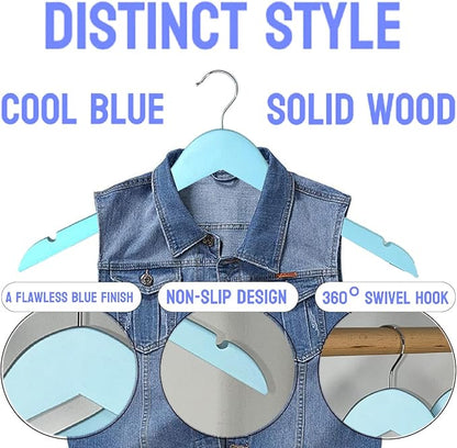 Fresh Blue Wooden Hangers 20 Pack for Adults Heavy Duty Non-Slip Clothes Hangers, Colorful Wood Hangers Pack of 20 Sturdy Coat Hangers for Men Women Shirts Pants Coats Assorted Colors (Blue)