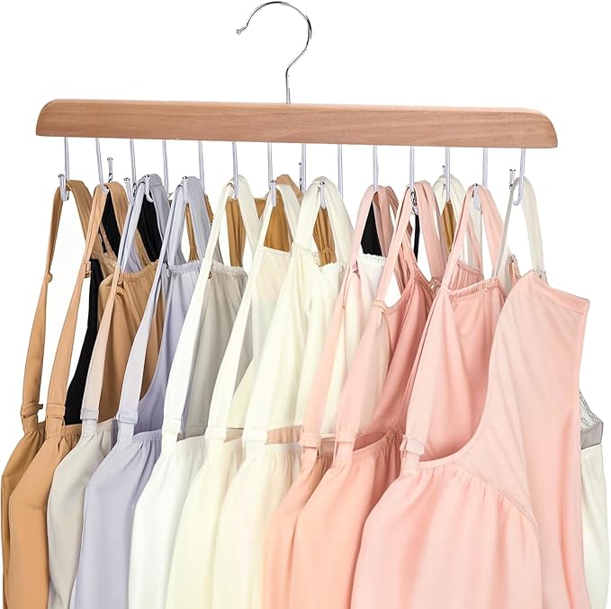 JOHOUSE Belt Organizer for Closet Max 42 Belts, Wooden Sports Bra Hanger Tie Rack with 14 Hooks for Men Women Tank Top, Scarf Closet Storage