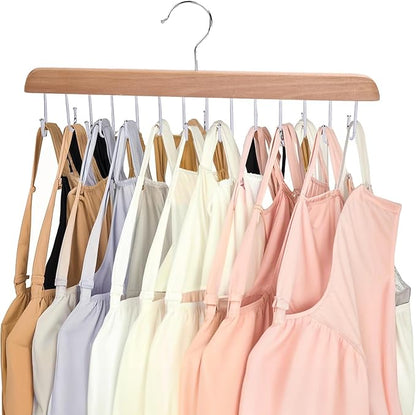 JOHOUSE Belt Organizer for Closet Max 42 Belts, Wooden Sports Bra Hanger Tie Rack with 14 Hooks for Men Women Tank Top, Scarf Closet Storage