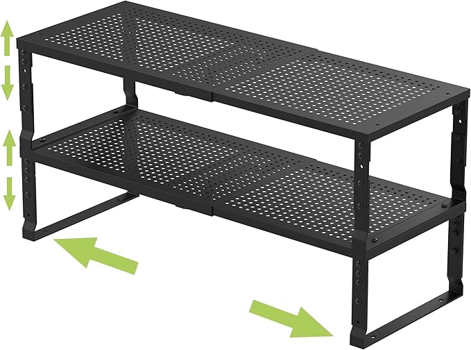 Jojocross Expandable Adjustable Stackable Kitchen Organizer, Spice Rack,Metal Pantry Storage Shelves Racks,Counter Shelf for Cabinets, Countertop, Cupboard(2 Packs/Medium/Black)