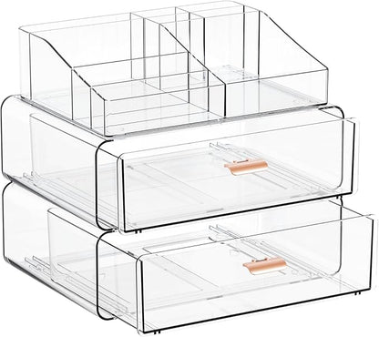 Yieach Clear Acrylic Makeup Organizers Countertop for Dresser,Desk,Bathroom Vanity,3 Tier Stackable Make up Holders and Makeup Cabinet,Tiered Cosmetic Storage and Make up Containers for Palette,Brush