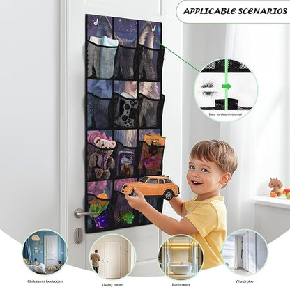Wolf Door Hanging Shoe Organizer 12 Pockets Behind Door Organizer for Dorm Room Easy to Install Rose Wall Hanging Storage for Office