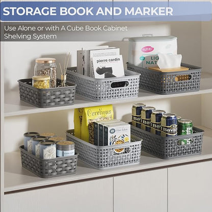 12 Pack Plastic Storage Baskets, Small Baskets for Organizing, Plastic Storage Bins Wicker Pantry Organizer Bins Household Toys for Laundry Room, Bedrooms, Kitchens, Cabinets, Countertops