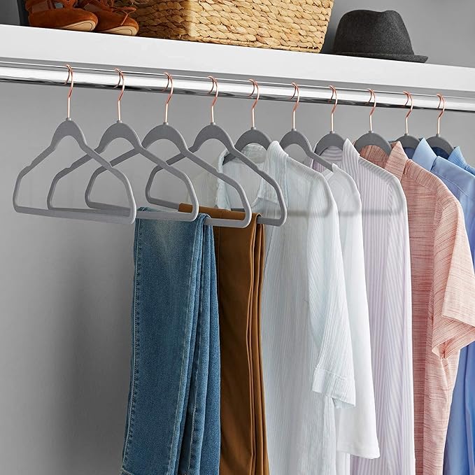 Evolluxi® Non-Slip Velvet Hangers - Suit Hanger Ultra Thin Space Saving 360 Degree Swivel Hook Strong and Durable Clothes Hangers (Grey, 10)