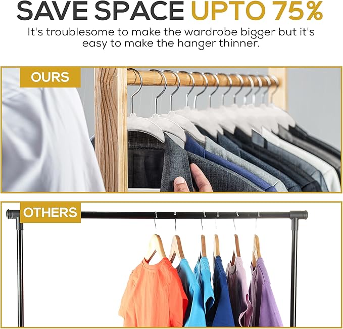 Techzoo Premium Velvet Hangers 50 Pack Ultra Thin Non Slip Adult Felt Space Saving Slim Suit Hanger for Closet Heavy Duty Coat Pants Jackets Dress Hangers 360° Swivel Hook Hold Upto 10 lbs White