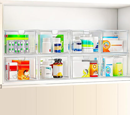 caktraie 6 Pack Small Clear Stackable Acrylic Storage Boxes for Art Tool & Sketch, Stroage Drawers, Makeup Organizer, Plastic Storage Bins For Vanity, Kitchen Cabinets, Pantry, Home Organization