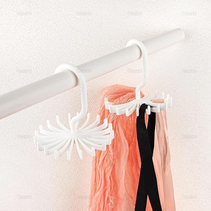 AUEAR, 8 Pack 360 Degree Rotating Scarf Hanger 20 Hooks Twirl Plastic Ties for Women Men Home Bedroom Supplies (White)