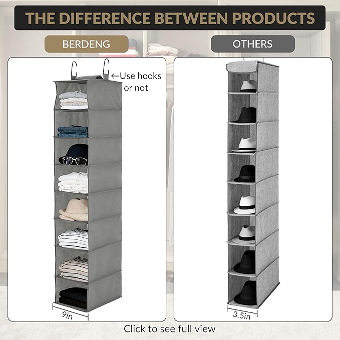 Garvee 3-Tier Hanging Shoe Organizer for Closet, Gray 8-Shelf Storage Holder with 2 Hooks, No Tools Needed Installation, Space-Saving Shelf for Shoes, Purses, Scarves, Accessories (3 Pack)