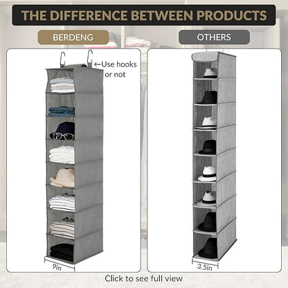 Garvee 3-Tier Hanging Shoe Organizer for Closet, Gray 8-Shelf Storage Holder with 2 Hooks, No Tools Needed Installation, Space-Saving Shelf for Shoes, Purses, Scarves, Accessories (3 Pack)