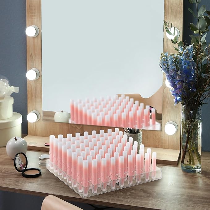 Mumufy Lipstick Holder Clear Acrylic Organizer Makeup Lip Gloss Organizer Plastic Cosmetic Display Case for Lipstick Brushes Bottles Perfume Essential Drawer Vanity Bathroom (72 Slot)