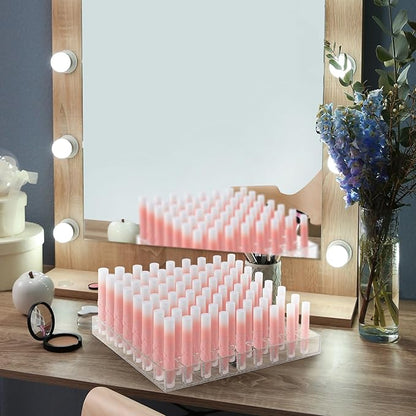 Mumufy Lipstick Holder Clear Acrylic Organizer Makeup Lip Gloss Organizer Plastic Cosmetic Display Case for Lipstick Brushes Bottles Perfume Essential Drawer Vanity Bathroom (72 Slot)