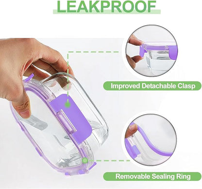 HOMBERKING Glass Food Storage Containers with Lids, 18 Piece Meal Prep Containers, Airtight Lunch Bento Boxes, BPA-Free & Leak Proof (9 Lids & 9 Containers) - Purple