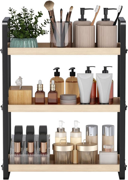HNRLOY Bathroom Counter Organizer,Bathroom Countertop Organizer,Counter Shelf,Countertop Storage,Organization and Storage,Makeup Shelf,Sink Caddy(Burlywood 3 Tier)