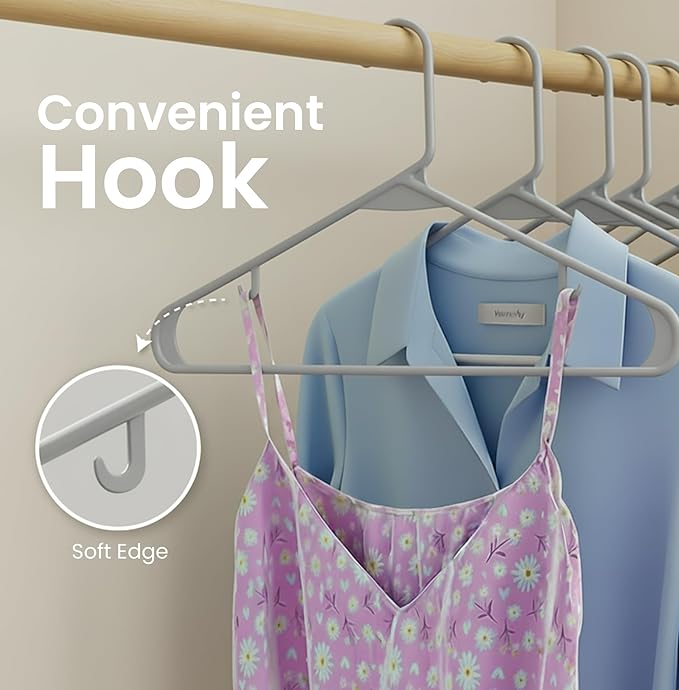 Utopia Home Plastic Hangers 20 Pack - Space Saving Clothes Hanger - Durable & Strong Closet Organizers and Storage with Built-in Strap Hooks - Essential for Shirts, Pants, Skirts & Coats (Grey)