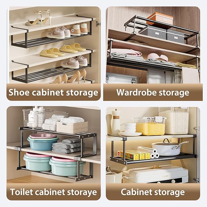 Expandable Shoe Rack & Hanging Shoe Organizer, Adjustable Under Shelf Storage for Closet, 16.5"-31.5" Space Saving Rack for Closet Pantry Laundry Room