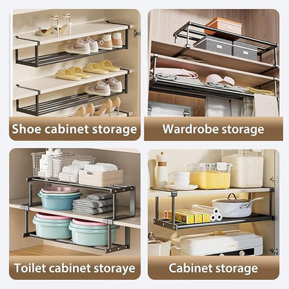 2-Pack Expandable Shoe Rack & Hanging Shoe Organizer, Adjustable Under Shelf Storage for Closet, 16.5"-31.5" Space Saving Rack for Closet Pantry Laundry Room