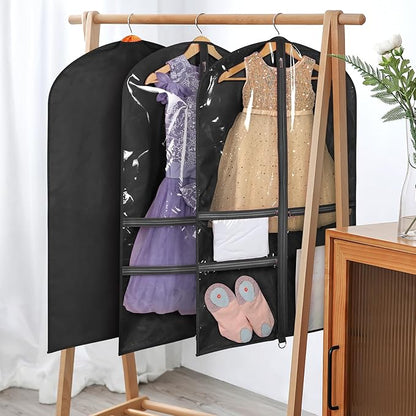 Univivi 40 Inch Kids Dance Costume Garment Bag, Dance Competition Garment Bags for Teens With 3 Medium Clear Zipper Pockets for Storage And Travel (Black) - 12 Pack