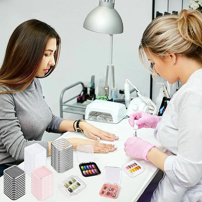 48 Sets Press On Nail Storage Box, Artificial Nail Display Case Acrylic Nail Boxes Press On Nail Packaging Box, Adhesive Double Sided Tape Nail Box for Nail Salon（4 Colors）