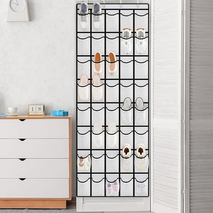 Over the Door Shoe Organizer, 40 Large Mesh Pockets Hanging Shoe Rack for Door, Space Saving Shoe Storage Organizer for Closet, Bedroom, Entryway, White