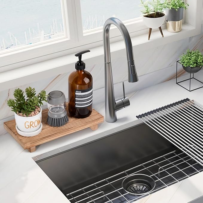 Bathroom Tray Farmhouse Decor Pedestal Stand Wood Riser Display Kitchen Accessories Soap Holder for Sink, Counter, Vanity, 11 * 5.5 Brown