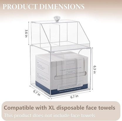 Anyoifax Disposable Facial Towels Storage Compatible with Clean Skin Club Clean Towel XL Double Layer Acrylic Box Cotton Pads Container Qtip Bin Face Towelettes Holder for Bathroom Counter, Clear