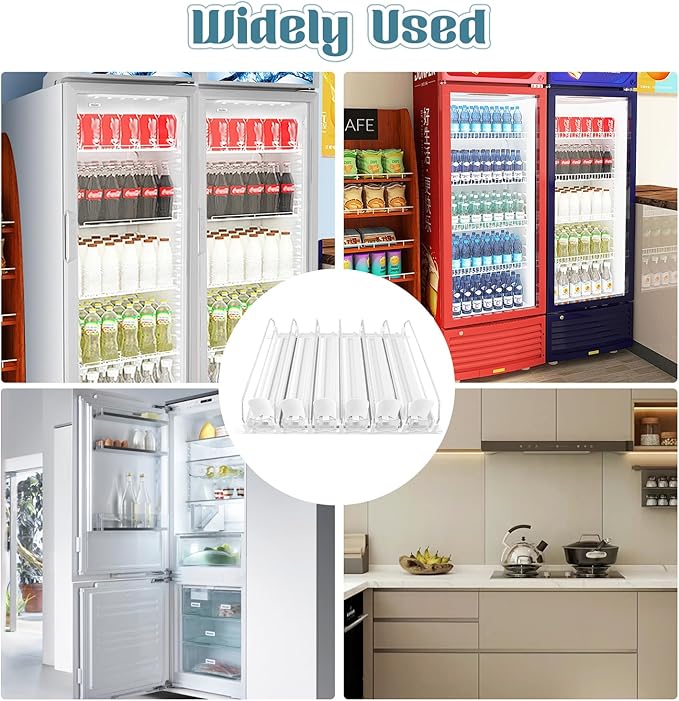 Drink Organizer for Fridge, 18.9x15.0x3.1in Soda Can Dispenser for Refrigerator, 6 Rows Adjustable Automatic Pusher Glide Drink Dispenser for Beer Beverages (White)