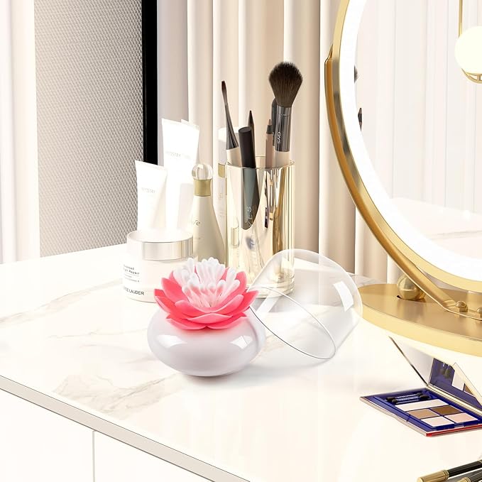 Bloss Lotus Cotton Swab Holder Q-tip Holder Cotton Bud Swabs Toothpick Organizer Dustproof Holder Home Decor - Pink For Mothers Day Gifts