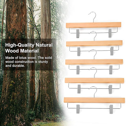 TOPIA HANGER Lotus Wood Pants Hangers, Natural Wooden Skirt Short Jeans Trouser Hanger with Smooth Surface 360° Swivel Hook Anti Rust 2 Adjustable Clips, 20 Pack, CT10PY20
