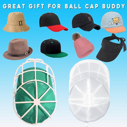 Hat Washer Cage for Washing Machine, Cap Washer with Mesh Bags, Hat Washer for Baseball Caps, Hat Cleaner/Cleaning Protector Cage (White - 2 Pack)