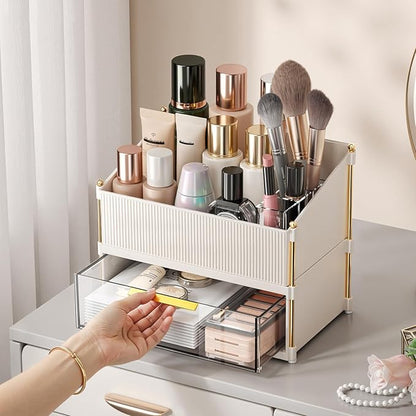 INVSSENE Stackable Makeup Organizer Countertop, Storage Perfume Skincare Cosmetic Lipstick Face Mask Makeup Brush Palettes, Ideal for Vanity Bathroom Counter