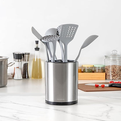 Restaurantware Stainless Steel Utensil Holder 1 Count 6.2 x 6.2 x 7.9 Inches Durable Cutlery Storage Flatware Organizer Rust-Resistant Sink Caddy Silver Kitchenware Holder