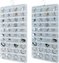 80 Pocket Hanging Jewelry Organizer with Hanger Metal Hooks Storage On Wall Door Closet Double-Sided(Each Side 40 Pockets) Jewelry Holder for Earrings, Necklaces, Rings (White+White)
