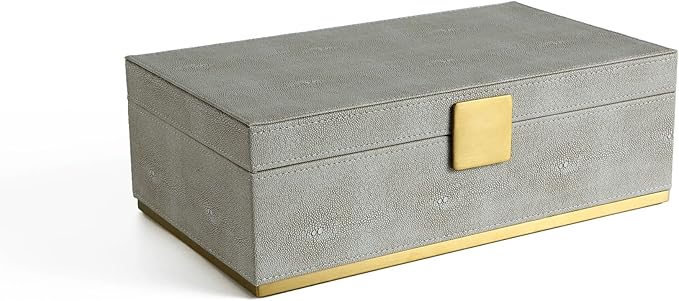 Ivory Shagreen Large Decorative Box PU Leather Rectangular Storage Box for Shel Closet Storage Dresser Jewelry Box Men's &Women's Accessories Organizer (ivory, 14x8.3 inch)