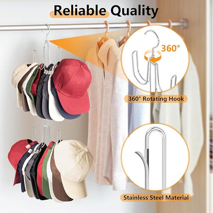 NANATI Hat Hangers for Closet, 1 Pack Stainless Steel Hat Organizer, Hat Racks for Baseball Caps, Cap Organizer for Baseball Caps, Silvery