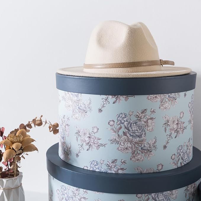 Soul & Lane Cardboard Hat Boxes with Lids – Set of 3 Vintage Storage for Women, Large Round Gift Case for Cowboy or Fedora Hats, Sturdy Paperboard Keepsakes Organizer, Victorian Floral