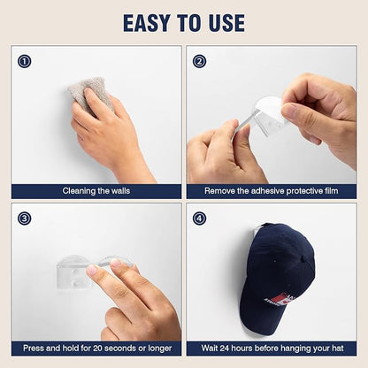 3.0 Inch Wall Hat Hooks (8 Pack) – Strong Adhesive Cowboy Hat Rack with Anti-Slip Teeth, Multi-Purpose Hook for Keys & Accessories, Minimalist Hat Organizer, Western Room Décor – Clear