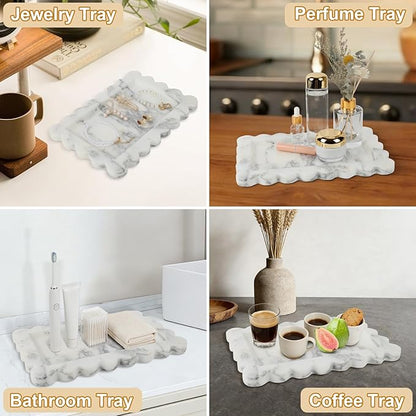 100% Natural Marble Vanity Tray - Real Stone Storage Organizer for Bathroom/Kitchen/Vanity/Dresser, Countertop Tray for Perfume, Jewelry, Home Decor, 11.8 x 7.8 x 0.7 Inch