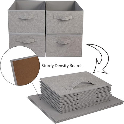 Collapsible Sorage Bins, Storage Cubes Baskets Collapsible Fabric Storage Boxes with Handles for Home and Office (Set of 4, Grey, 15.4 x 11.4 x 7.91inch)