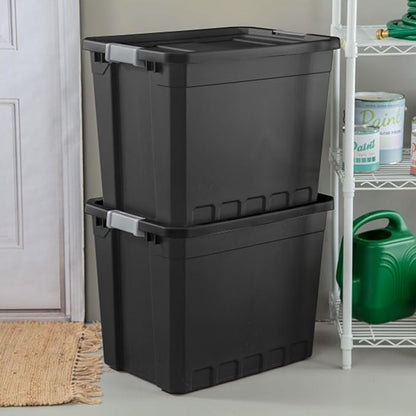 Sterilite 12-Pack Plastic Storage Bins with Lids, Stackable Containers, 27 Gallon, Black